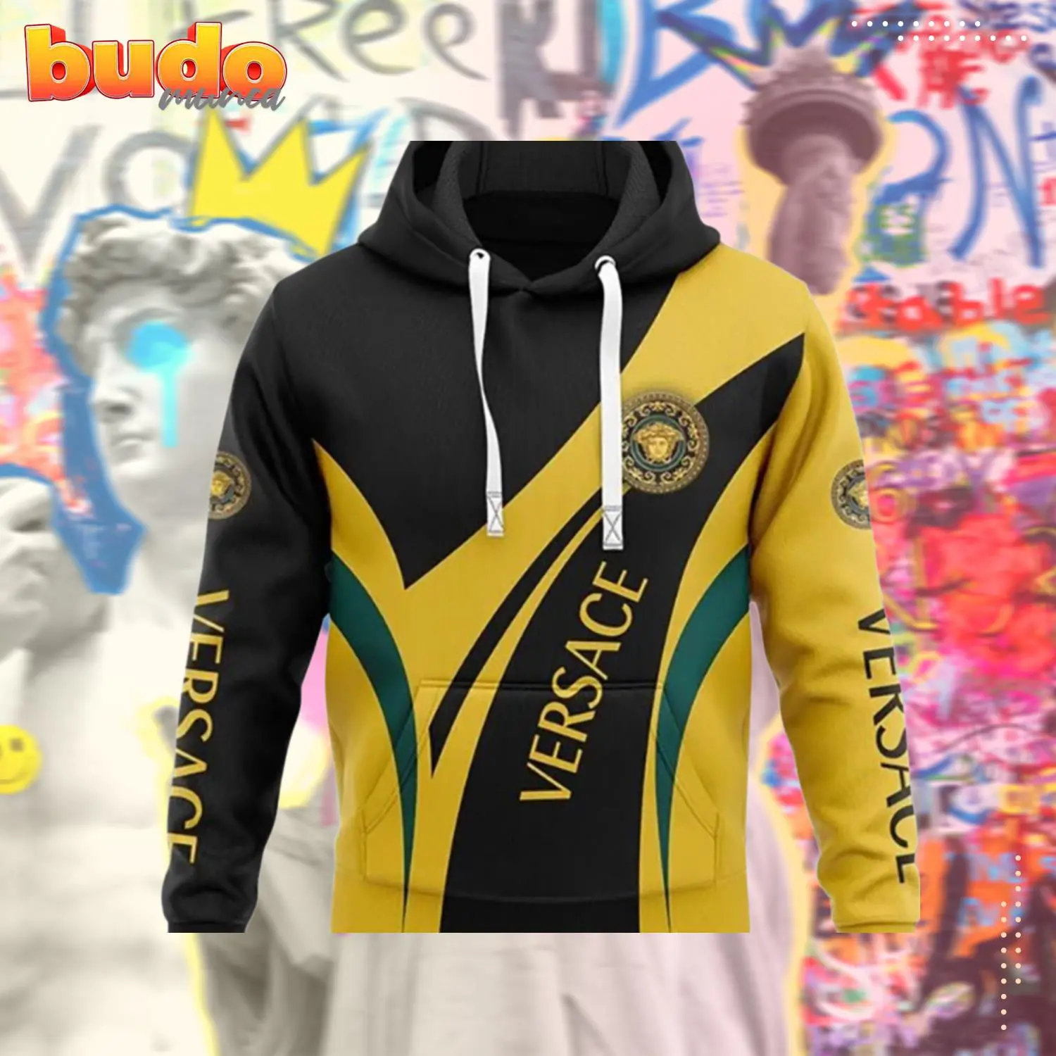 Versace yellow black luxury unisex premium hoodie luxury brand outfit for men women - hot new